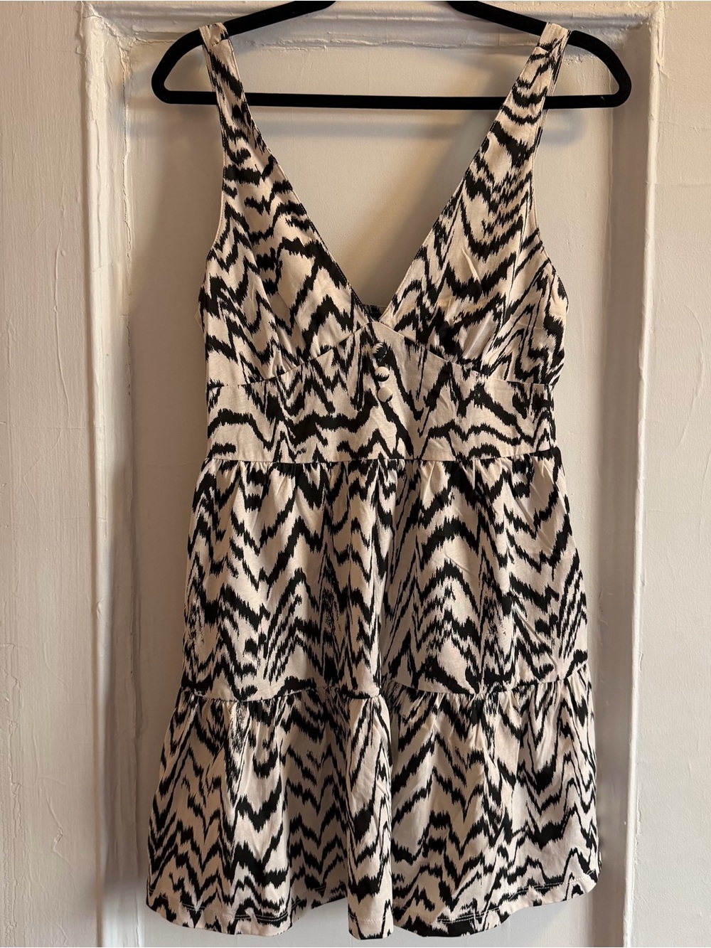 ASOS Black and Cream Printed V-Neck Mini Dress